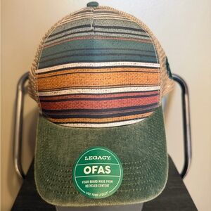 Legacy Green Trucker Hat with Multicolored Stripe Front